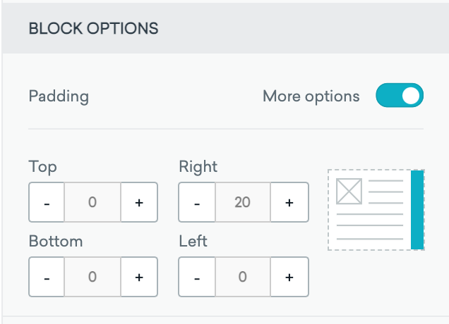 Block Options for the drag-and-drop editor.