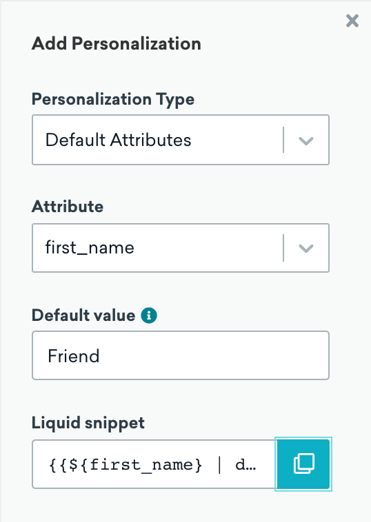 Options for adding personalization for the drag-and-drop editor.
