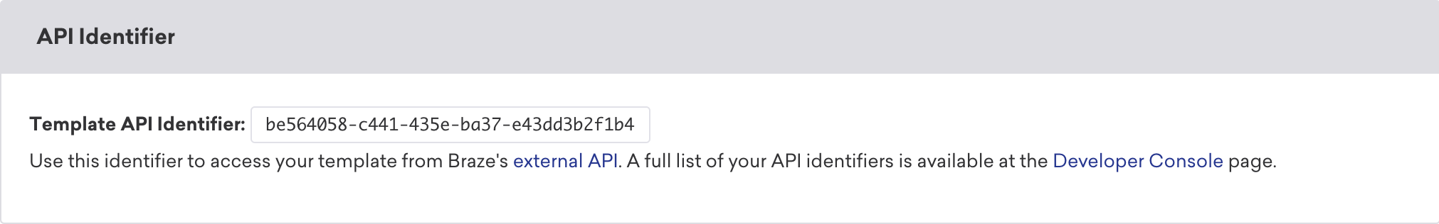 API identifier located at the bottom of an email template.