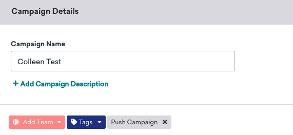 The Braze email builder emphasizing the email tag that can be added directly under the campaign description field.