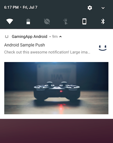 Android push notification with a large image under the message text.